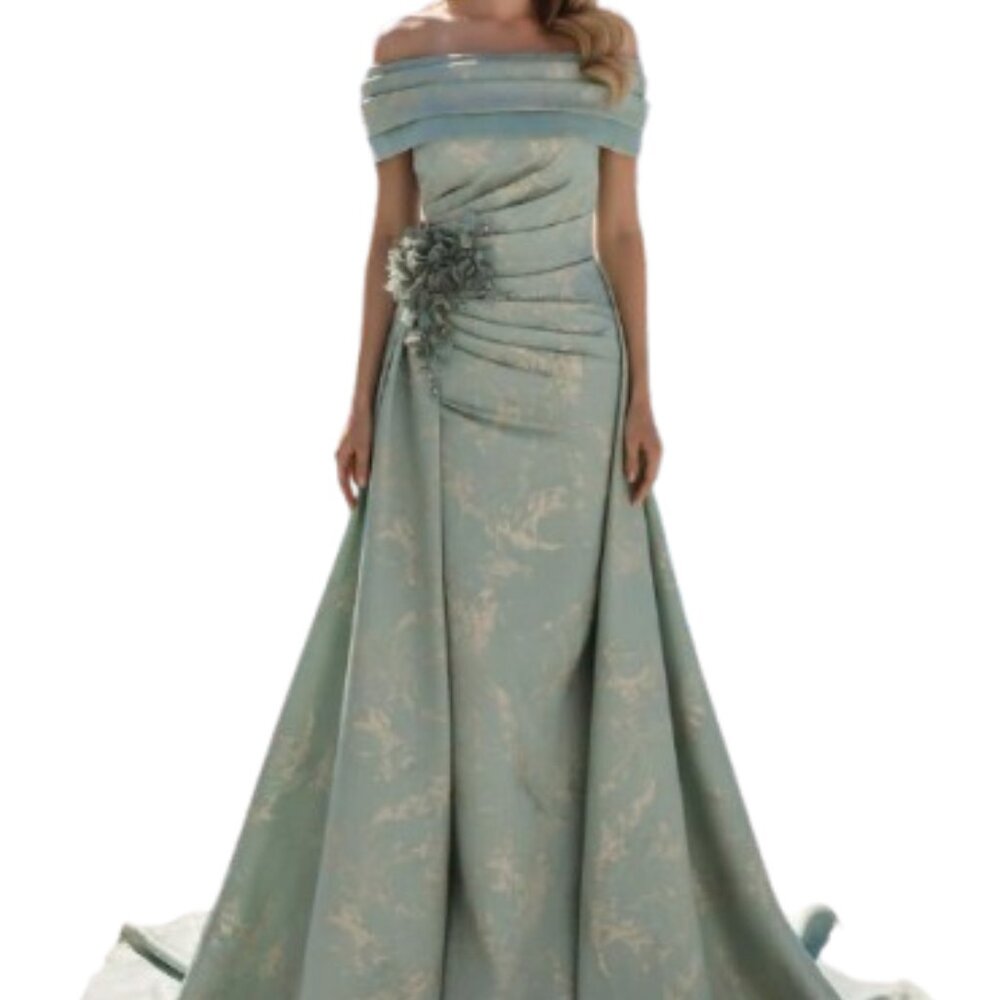 Terani Couture Light Seafoam Green Off-Shoulder Gown